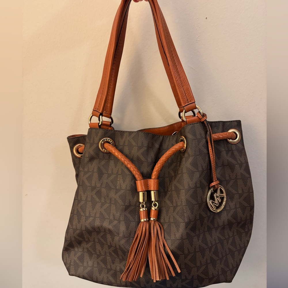 Michael Kors Brown and Tan Shoulder Bag with Tassels